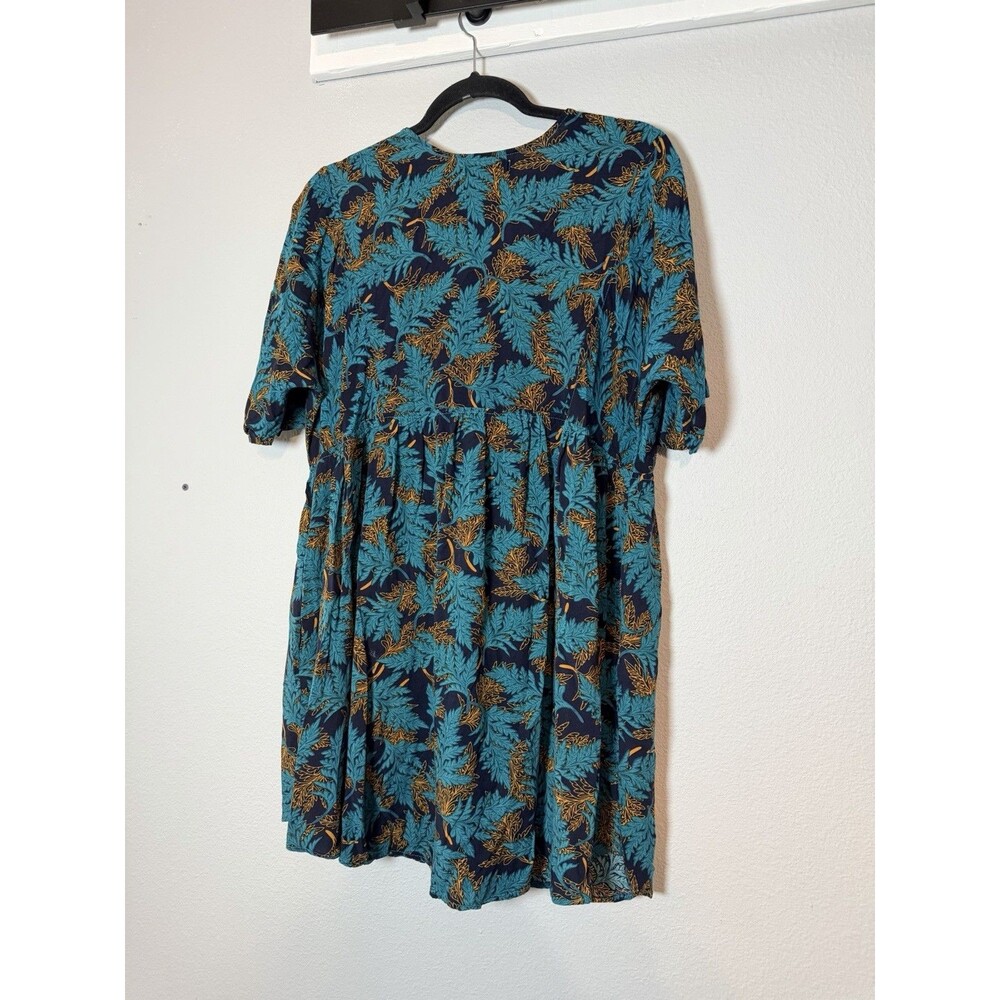 Natural Life Stella Deep V Neck Mini Dress Medium Turquoise Fern Vines Pockets - Picture 6 of 9